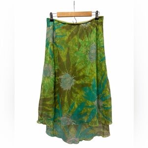 VTG Pierre Cardin 90’s Green Blue Forest Fairy High Low Skirt Size 10 Goblincore